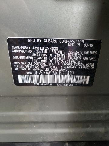 2019 Subaru Forester VIN JF2SKAWC5KH521487 Copart auction photo, front end / side damage thumbnail 13