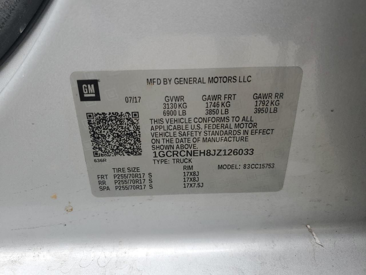 2018 Chevrolet Silverado VIN 1GCRCNEH8JZ126033 Copart auction photo, all over damage thumbnail 12