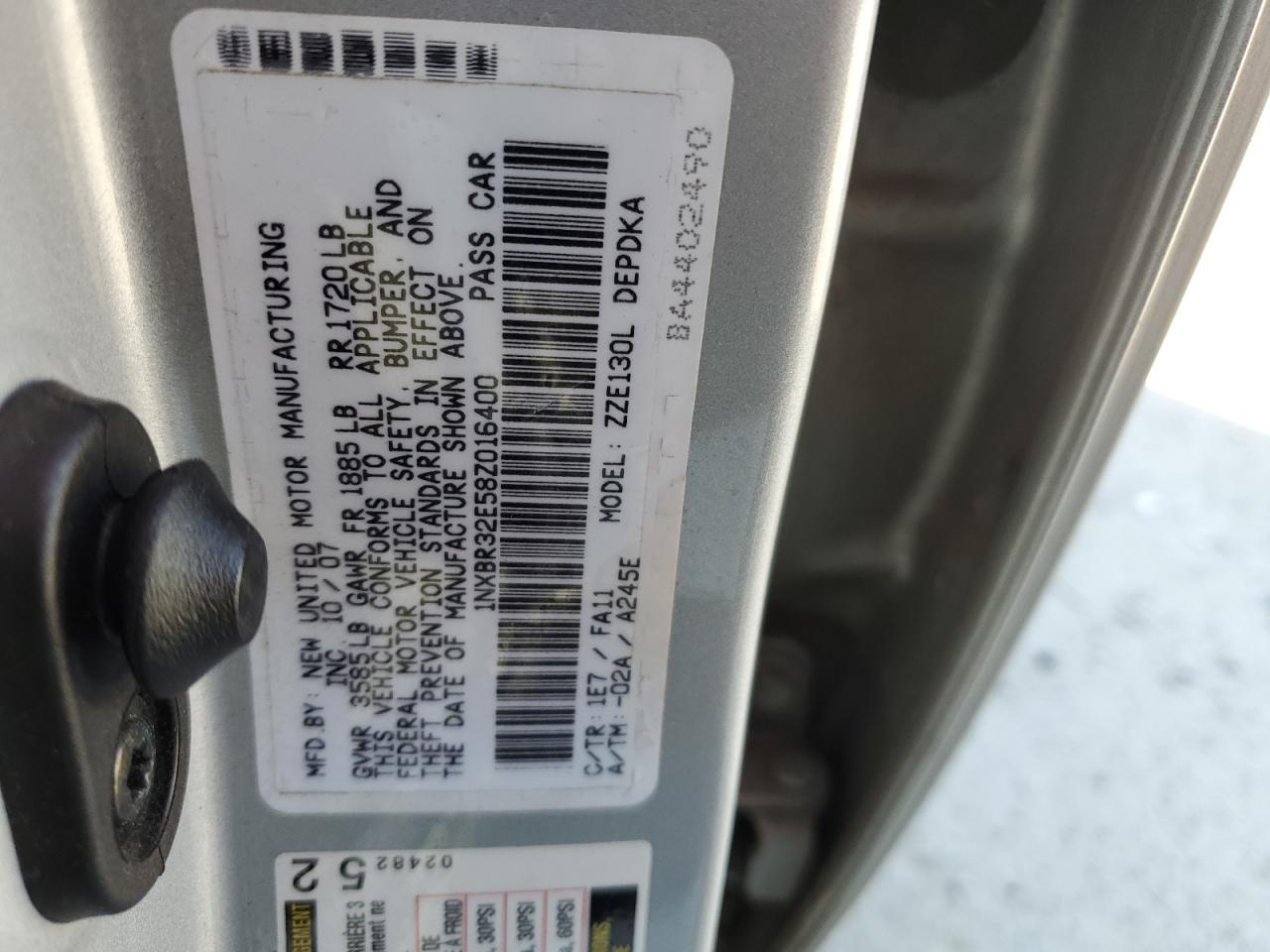 2008 Toyota Corolla VIN 1NXBR32E58Z016400 Copart auction photo, front end damage thumbnail 15