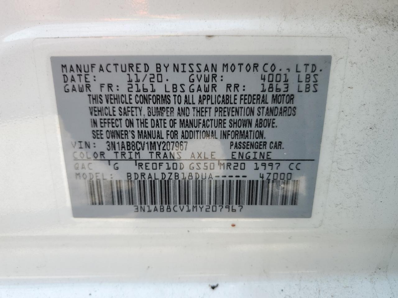 2021 Nissan Sentra VIN 3N1AB8CV1MY207967 Copart auction photo, front end / side damage thumbnail 12