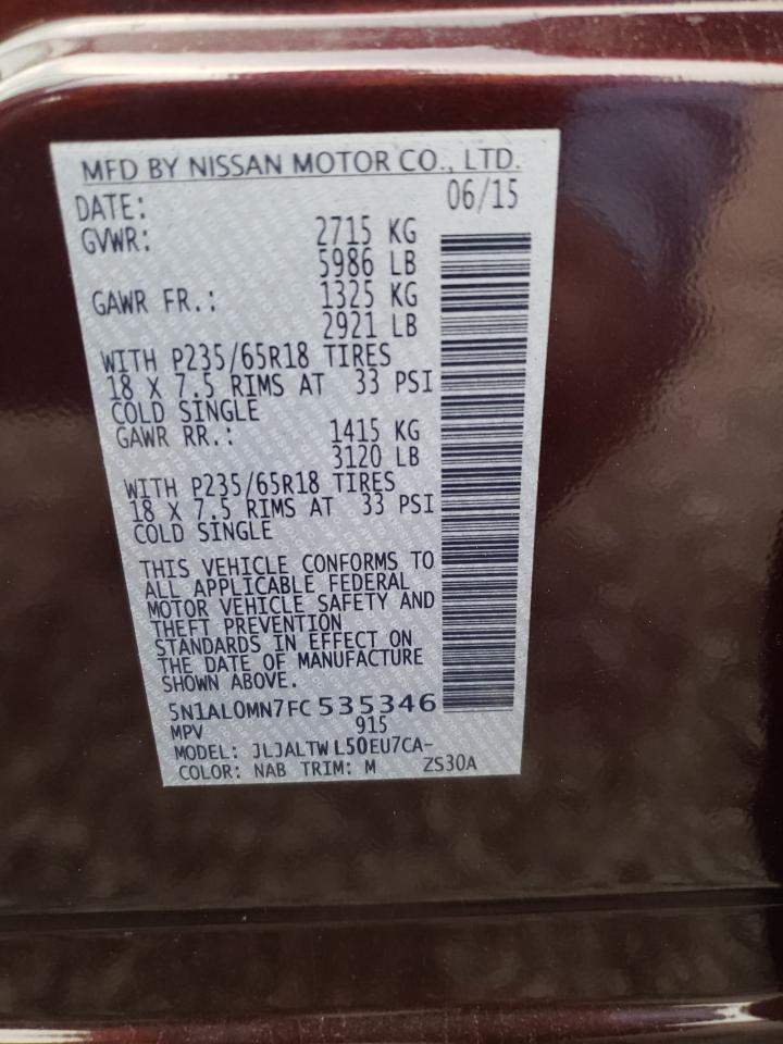 2015 Infiniti QX60 VIN 5N1AL0MN7FC535346 Copart auction photo, front end damage thumbnail 13