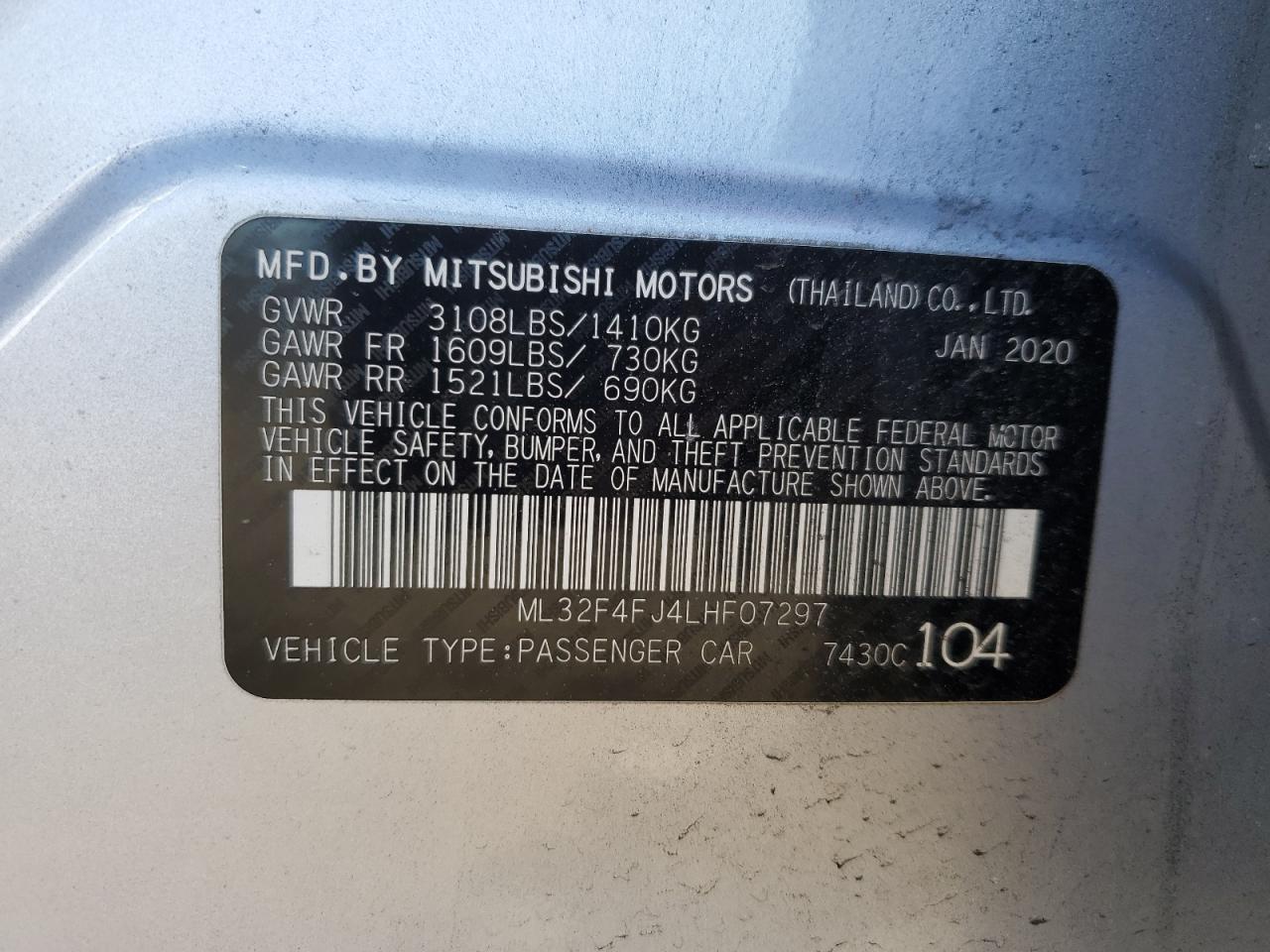 2020 Mitsubishi Mirage VIN ML32F4FJ4LHF07297 Copart auction photo, front end damage thumbnail 14
