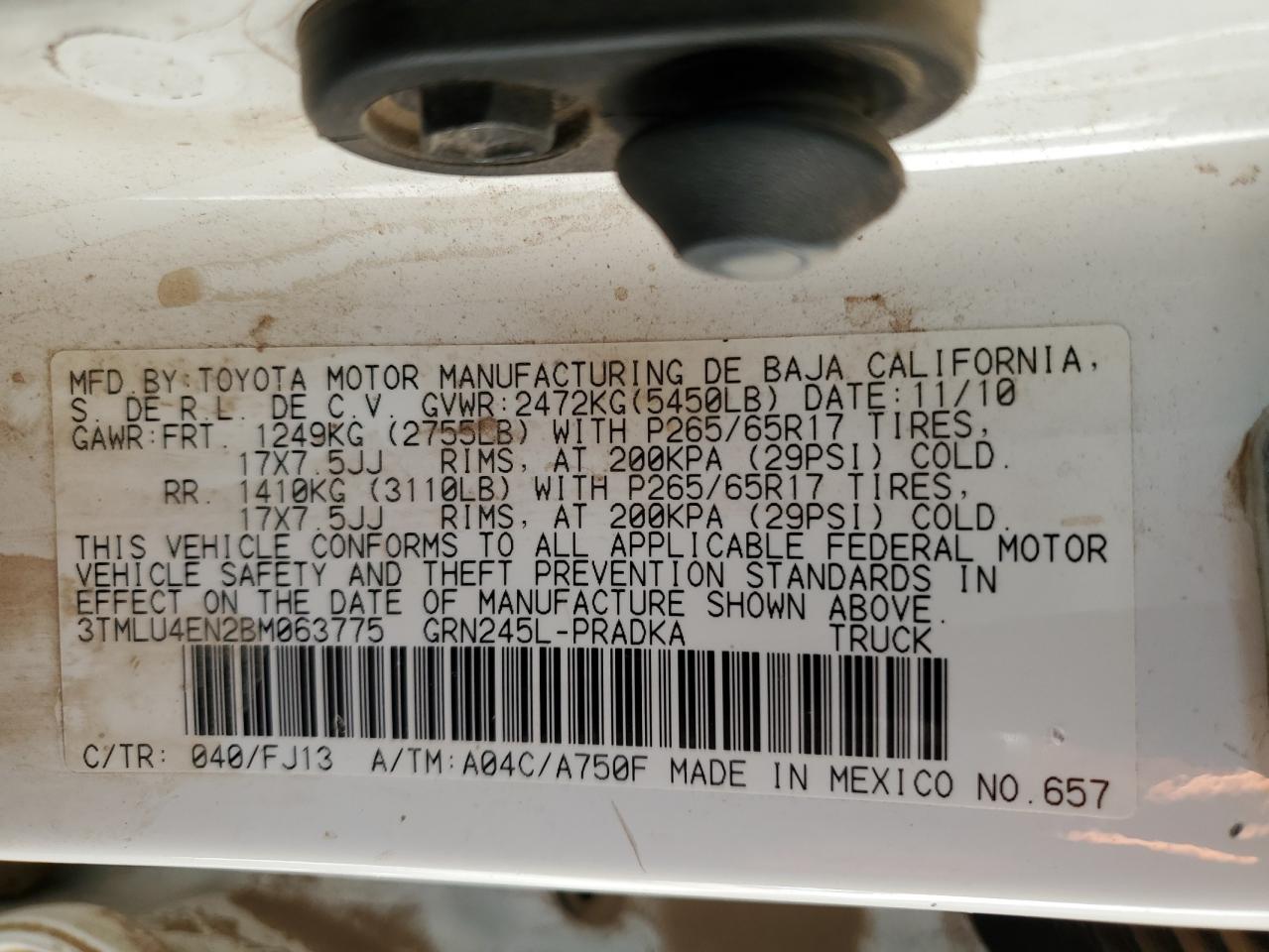 2011 Toyota Tacoma VIN 3TMLU4EN2BM063775 Copart auction photo, front end / rear end damage thumbnail 12
