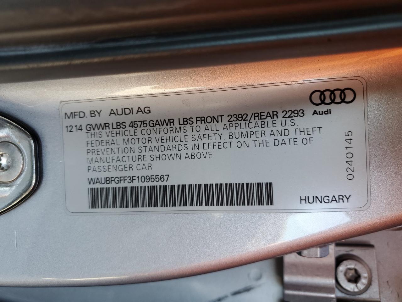 2015 Audi A3 VIN WAUBFGFF3F1095567 Copart auction photo, front end damage thumbnail 12
