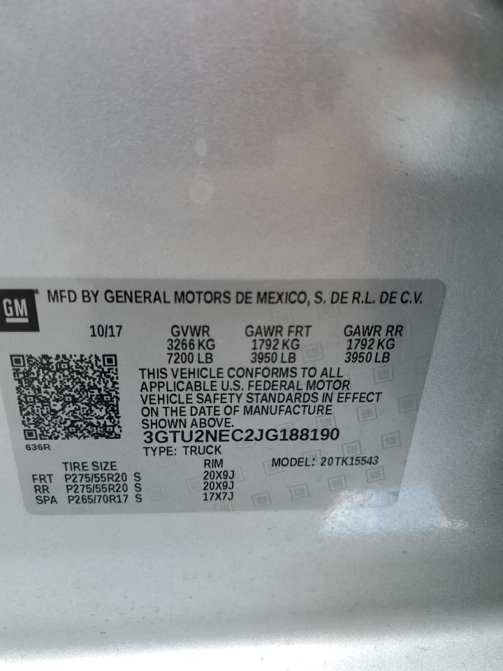 2018 GMC Sierra VIN 3GTU2NEC2JG188190 Copart auction photo, side / rear end damage thumbnail 12