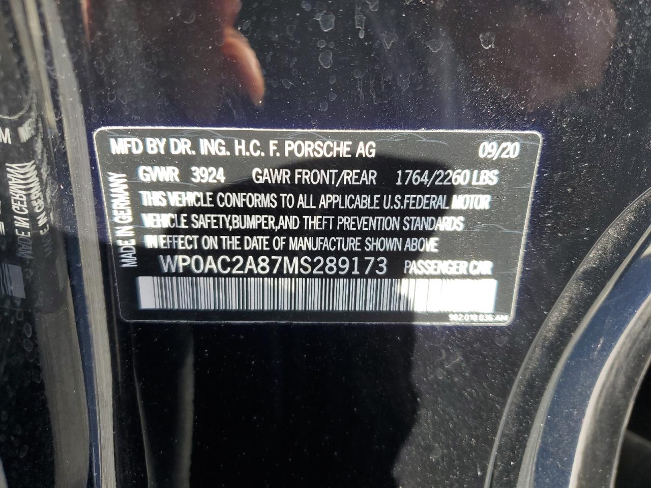 2021 Porsche Cayman VIN WP0AC2A87MS289173 Copart auction photo, front end / mechanical damage thumbnail 14