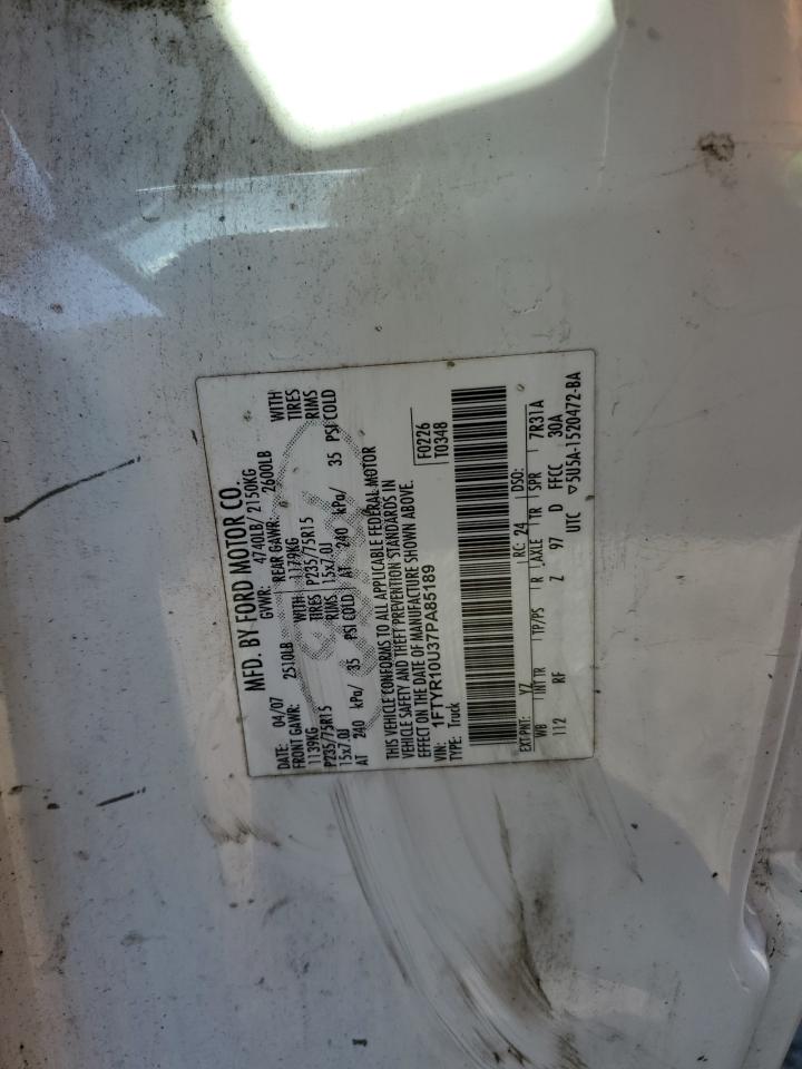 2007 Ford Ranger VIN 1FTYR10U37PA85189 Copart auction photo, front end damage thumbnail 13