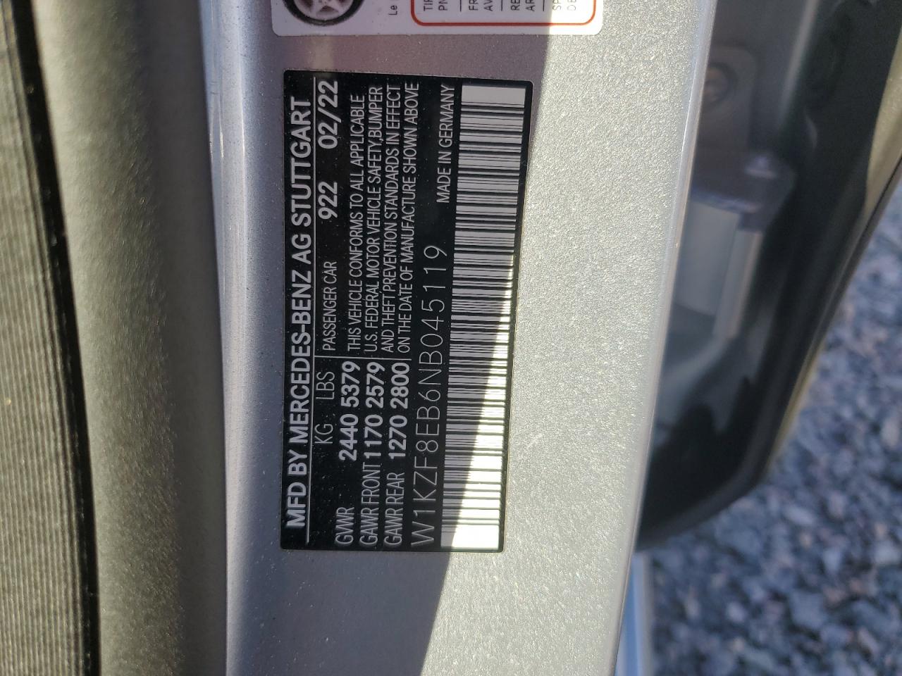 2022 Mercedes-Benz E-klasse VIN W1KZF8EB6NB045119 Copart auction photo, water/flood damage thumbnail 13