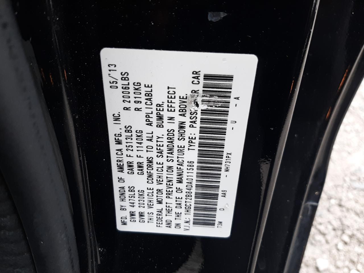 2013 Honda Accord VIN 1HGCT2B84DA011586 Copart auction photo, front end damage thumbnail 13