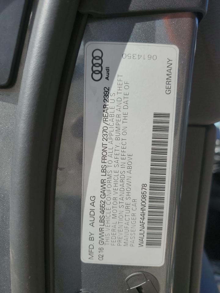 2017 Audi A4 VIN WAULNAF44HN008578 Copart auction photo, front end damage thumbnail 14