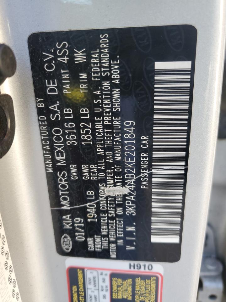 2019 KIA Rio VIN 3KPA24AB2KE201849 Copart auction photo, front end damage thumbnail 12