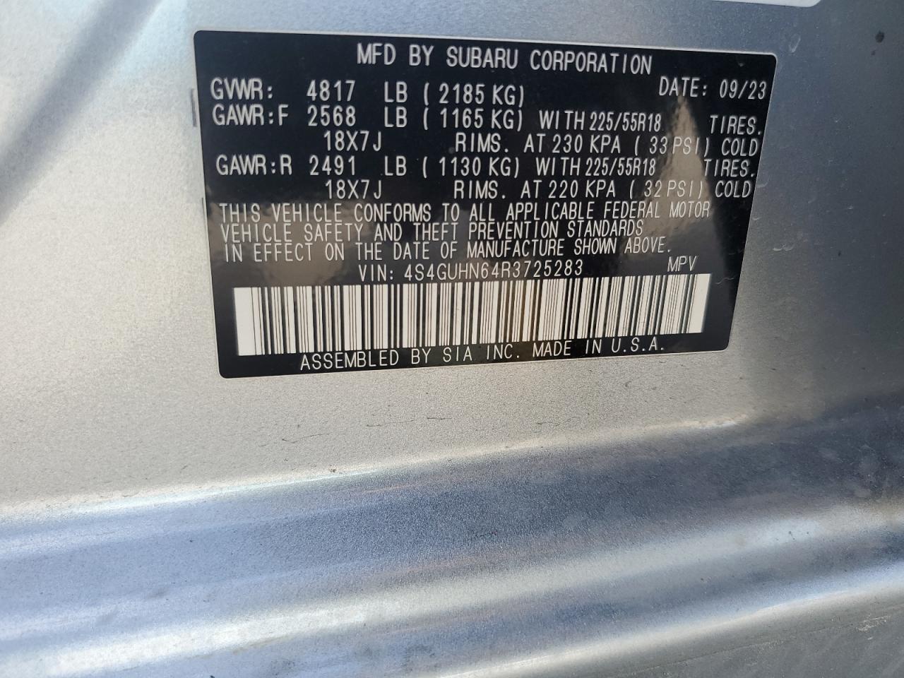 2024 Subaru XV VIN 4S4GUHN64R3725283 Copart auction photo, all over damage thumbnail 13