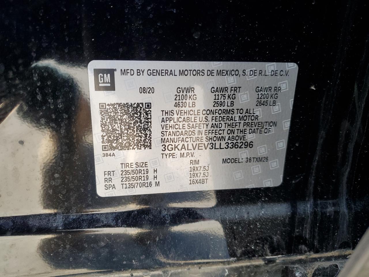 2020 GMC Terrain VIN 3GKALVEV3LL336296 Copart auction photo, rear end damage thumbnail 13