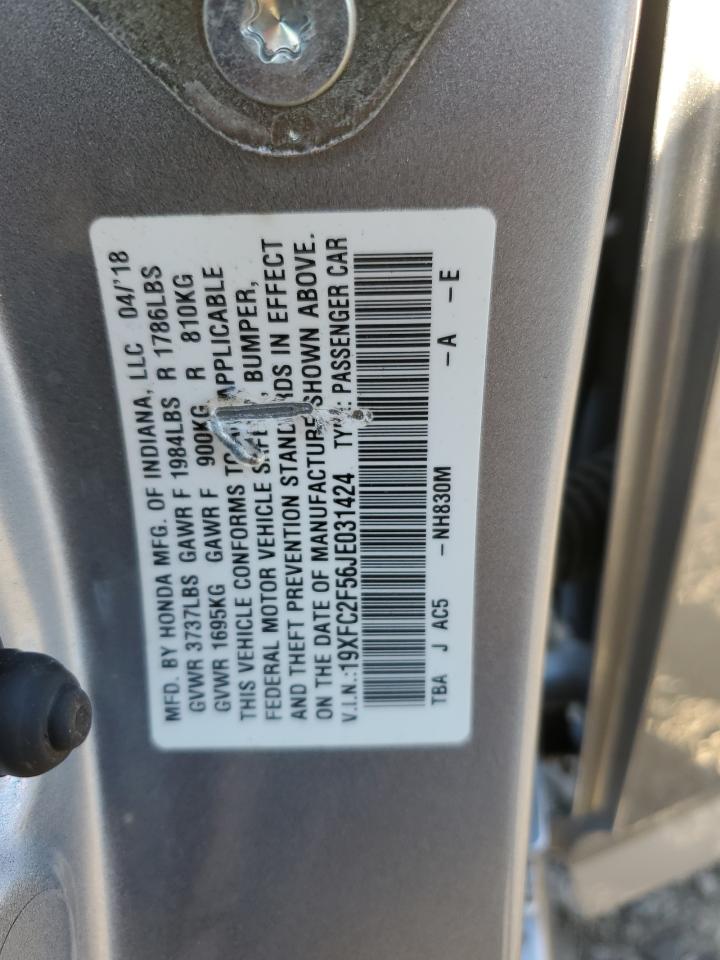 2018 Honda Civic VIN 19XFC2F56JE031424 Copart auction photo, front end damage thumbnail 14