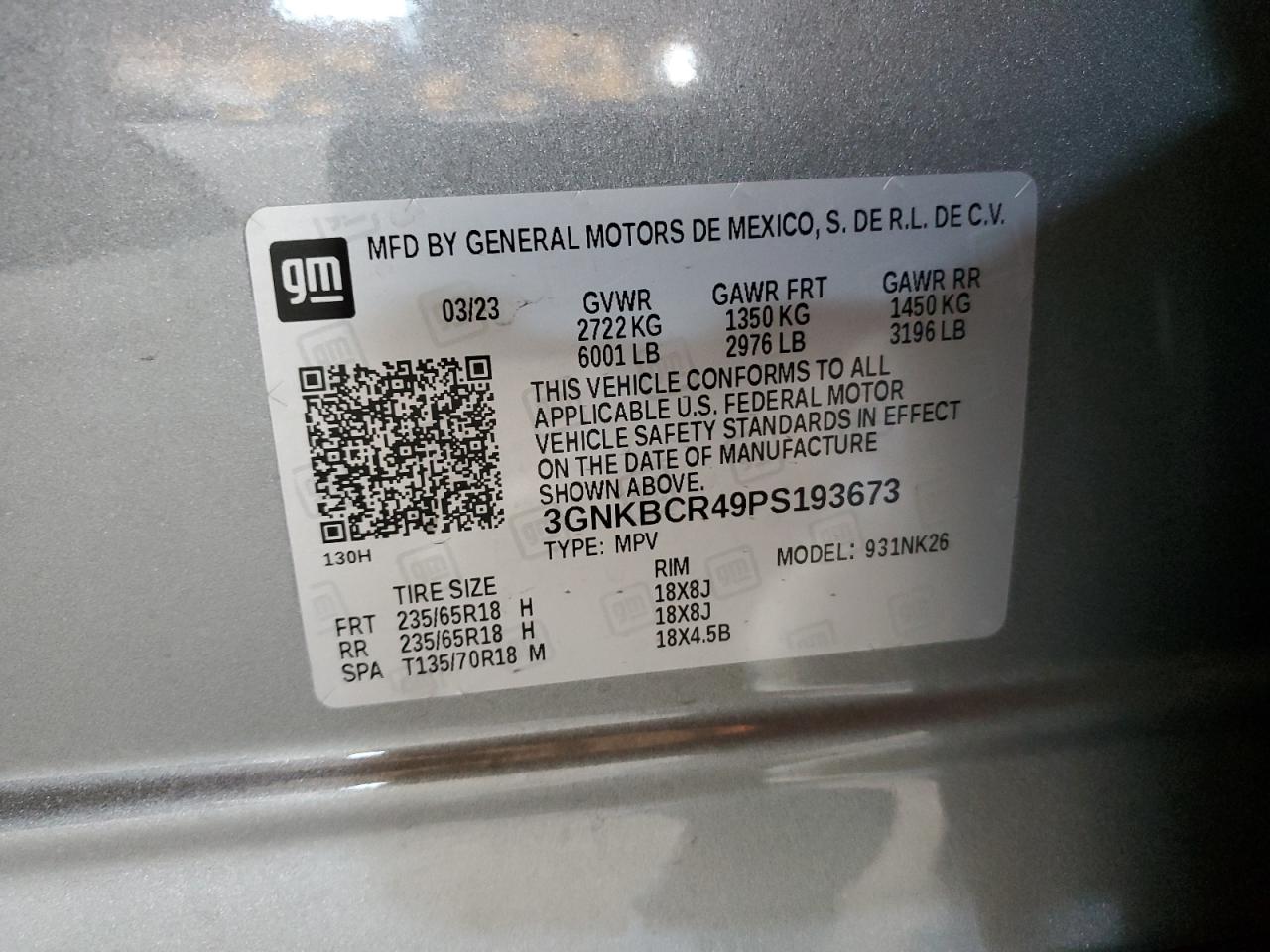 2023 Chevrolet Blazer VIN 3GNKBCR49PS193673 Copart auction photo, front end damage thumbnail 13