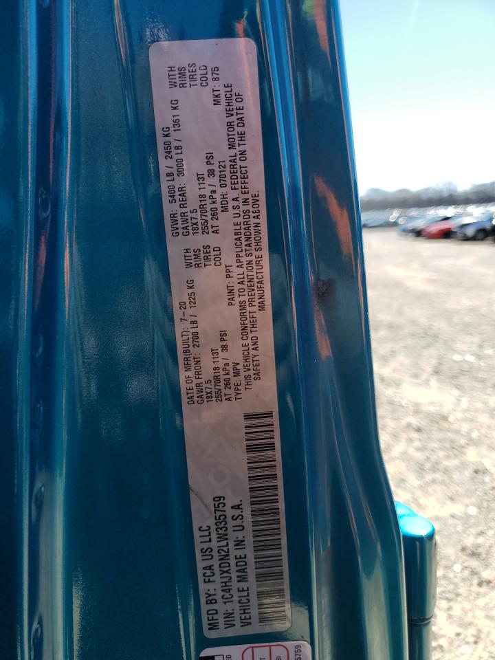 2020 Jeep Wrangler VIN 1C4HJXDN2LW335759 Copart auction photo, rear end damage thumbnail 14