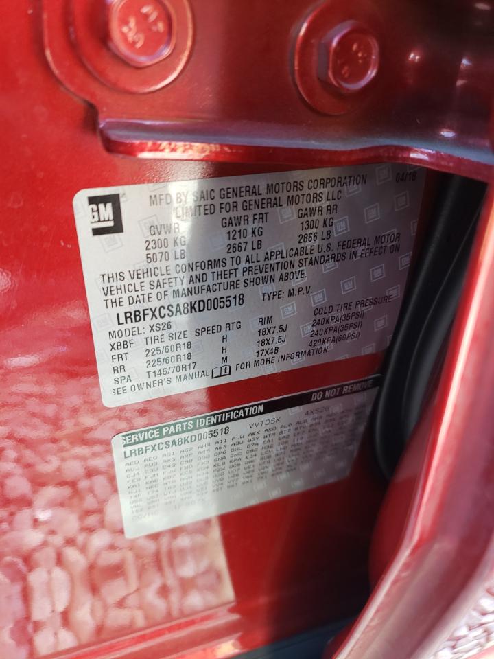 2019 Buick Envision VIN LRBFXCSA8KD005518 Copart auction photo, front end damage thumbnail 13