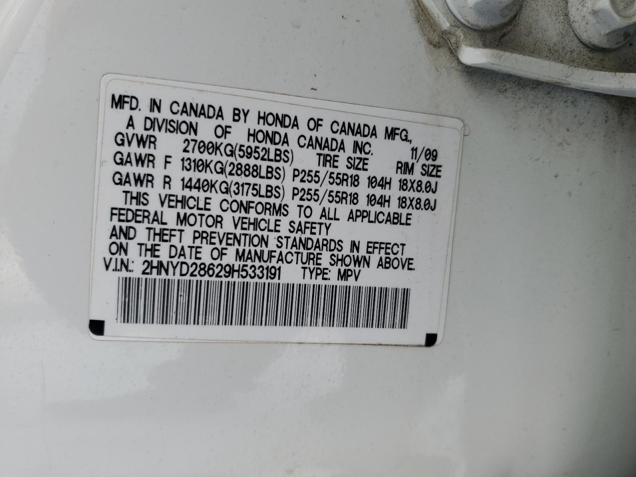 2009 Acura MDX VIN 2HNYD28629H533191 Copart auction photo, front end / side damage thumbnail 13