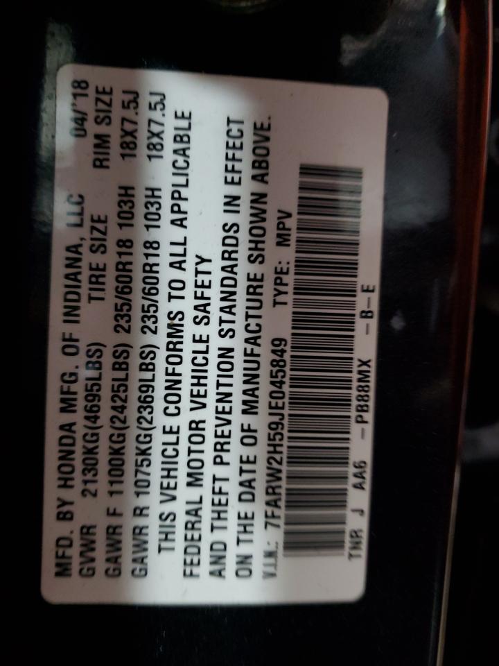 2018 Honda CR-V VIN 7FARW2H59JE045849 Copart auction photo, front end damage thumbnail 13