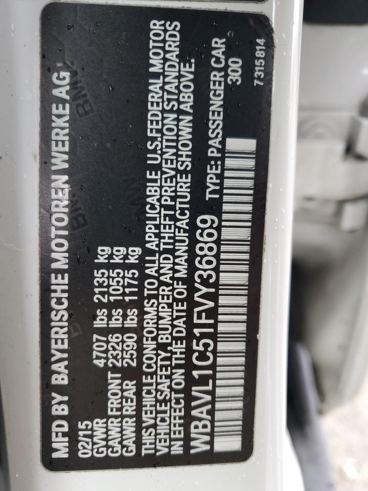 2015 BMW X1 VIN WBAVL1C51FVY36869 Copart auction photo, front end / minor dent/scratches damage thumbnail 13