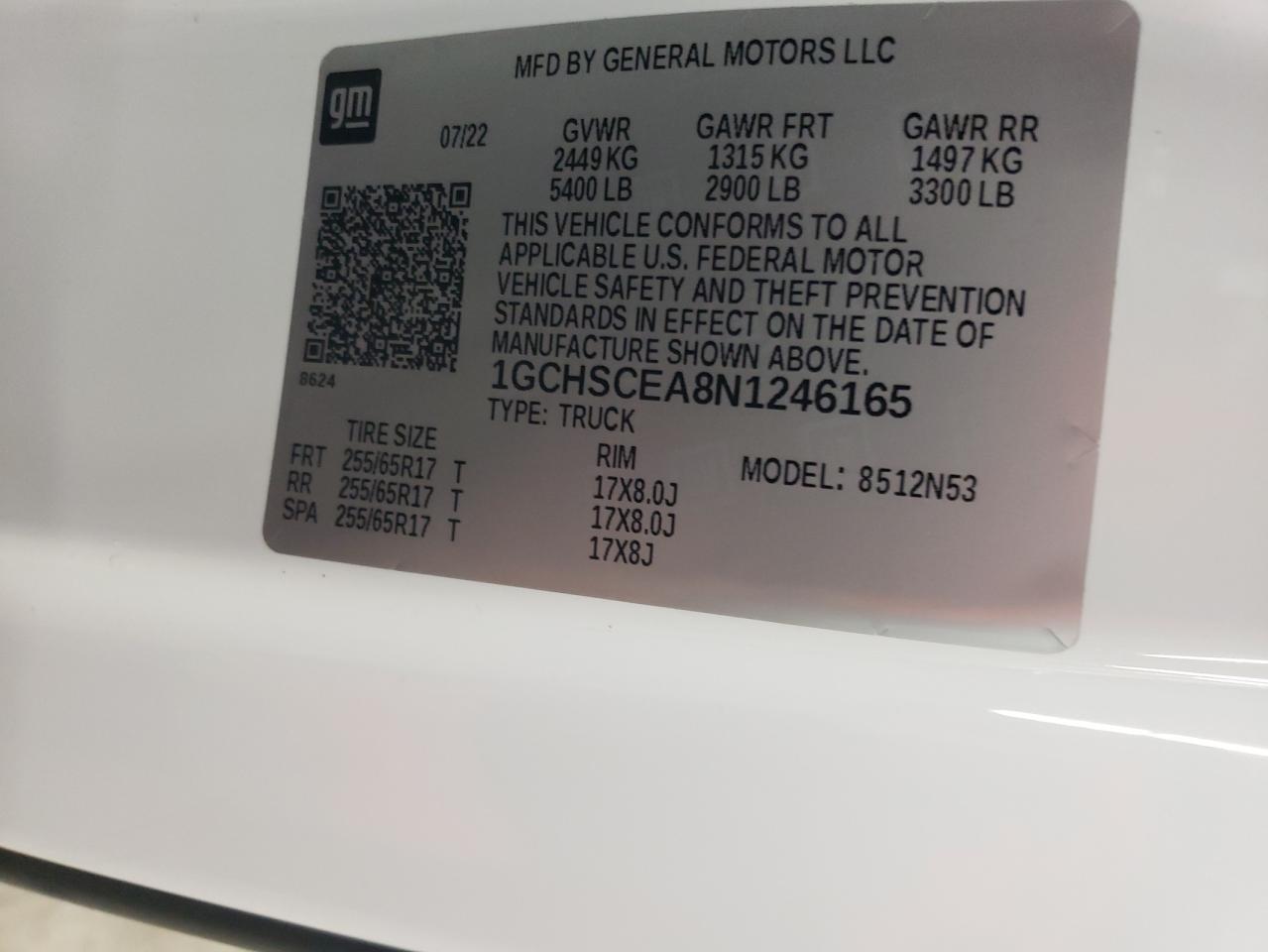 2022 Chevrolet Colorado VIN 1GCHSCEA8N1246165 Copart auction photo, front end / top/roof damage thumbnail 12