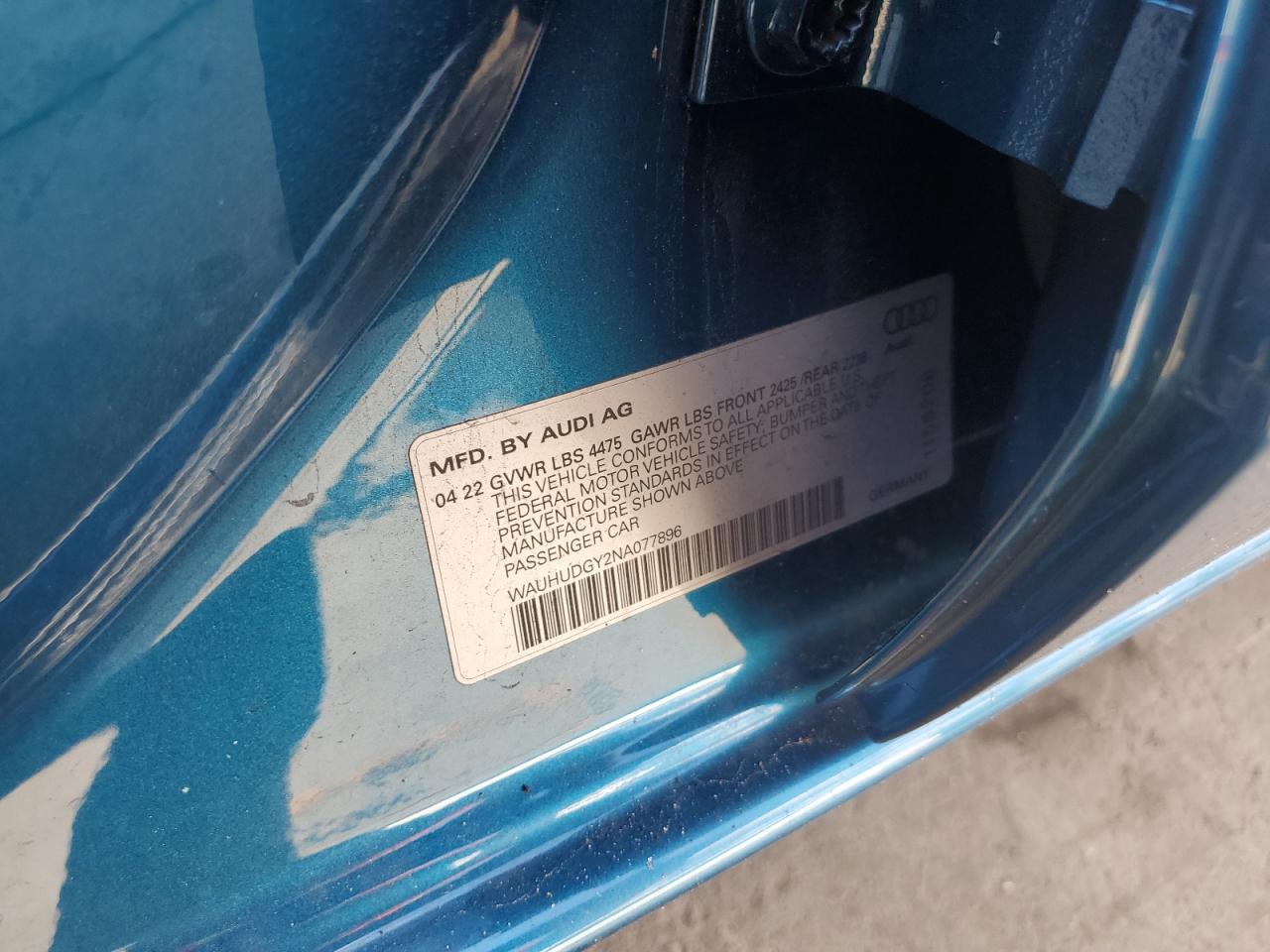 2022 Audi A3 VIN WAUHUDGY2NA077896 Copart auction photo, front end damage thumbnail 12