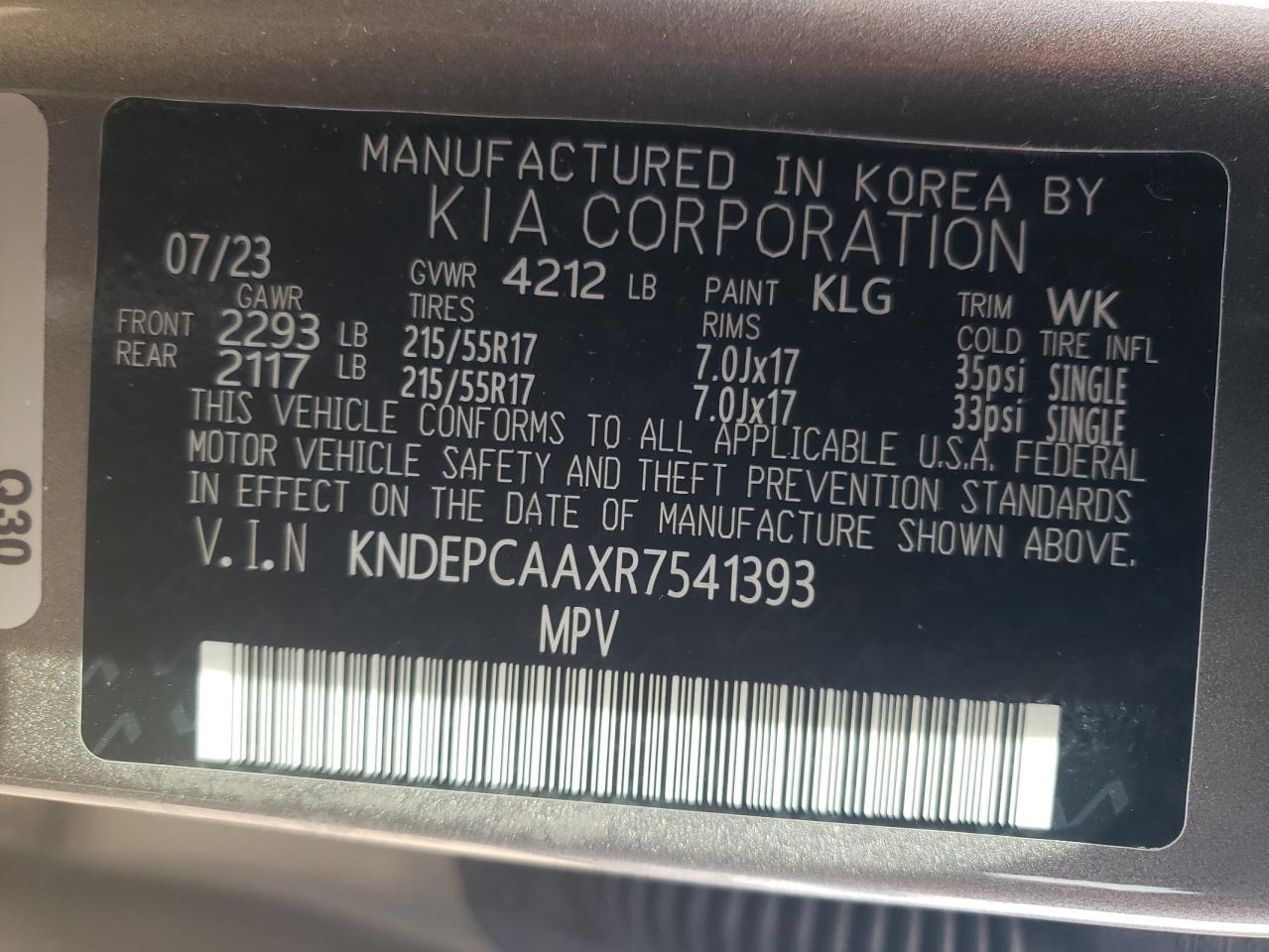 2024 KIA Seltos VIN KNDEPCAAXR7541393 Copart auction photo, front end damage thumbnail 12