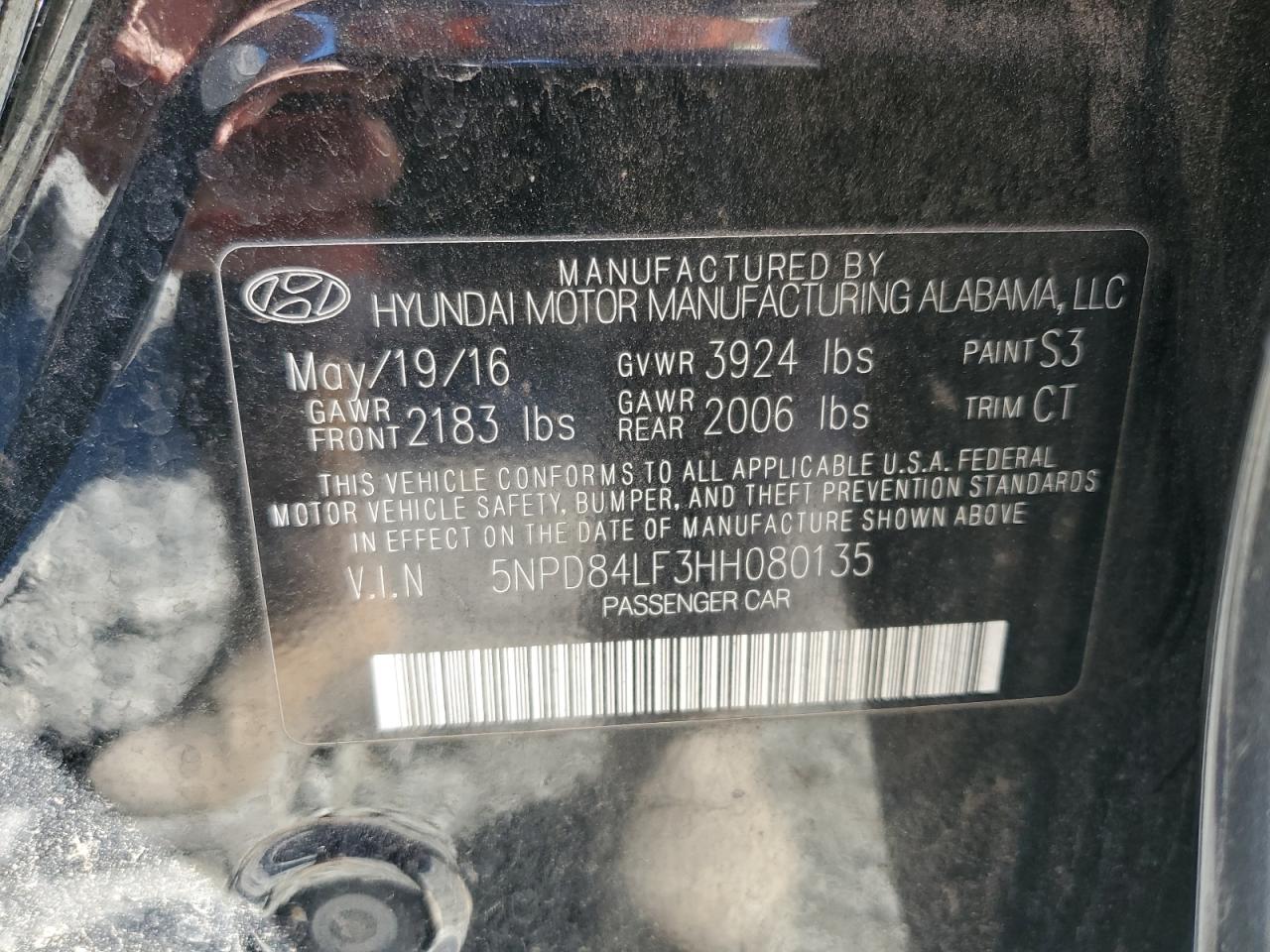 2017 Hyundai Elantra VIN 5NPD84LF3HH080135 Copart auction photo, front end damage thumbnail 12