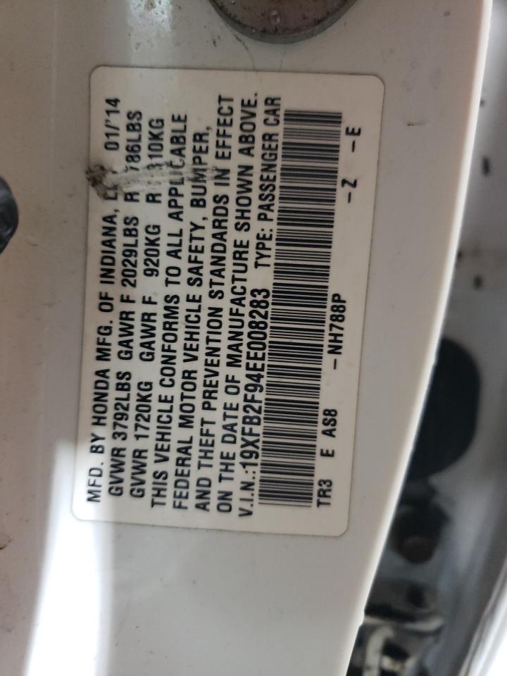 2014 Honda Civic VIN 19XFB2F94EE008283 Copart auction photo, front end damage thumbnail 12