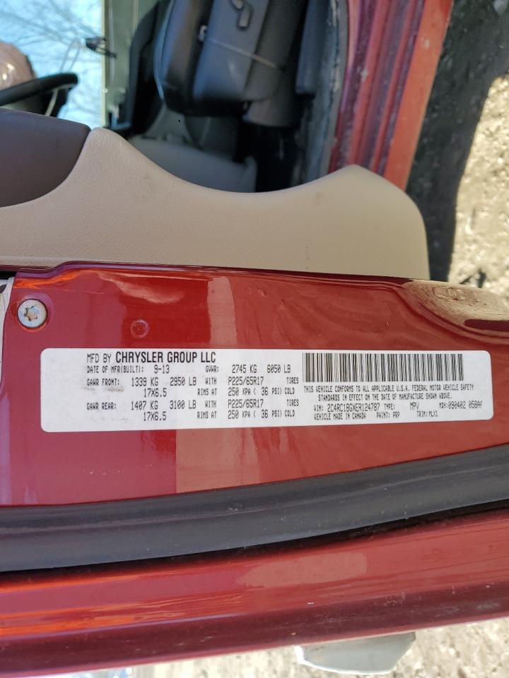2014 Chrysler Town & Country VIN 2C4RC1BGXER124787 Copart auction photo, front end / side damage thumbnail 15