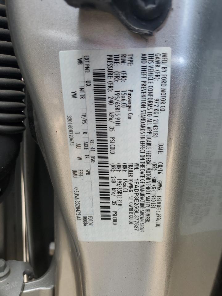 2016 Ford Focus VIN 1FADP3E25GL377527 Copart auction photo, front end / rear end damage thumbnail 13