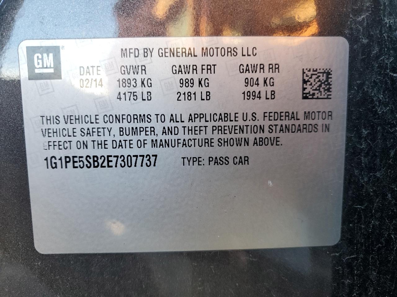 2014 Chevrolet Cruze VIN 1G1PE5SB2E7307737 Copart auction photo, front end / mechanical damage thumbnail 15