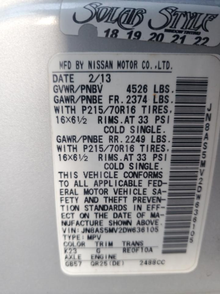 2013 Nissan Rogue VIN JN8AS5MV2DW636105 Copart auction photo, front end damage thumbnail 13