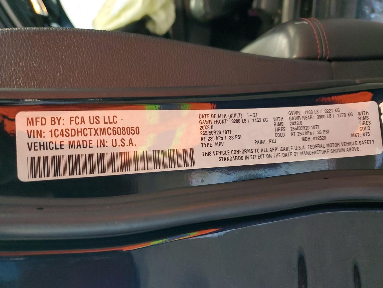 2021 Dodge Durango VIN 1C4SDHCTXMC608050 Copart auction photo, front end damage thumbnail 15