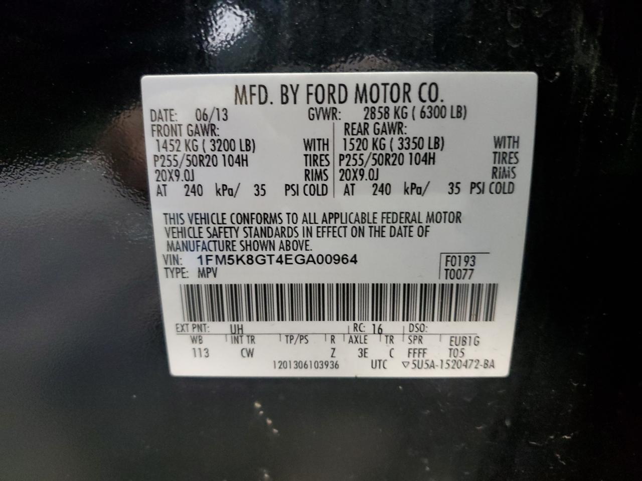 2014 Ford Explorer VIN 1FM5K8GT4EGA00964 Copart auction photo, mechanical damage thumbnail 12