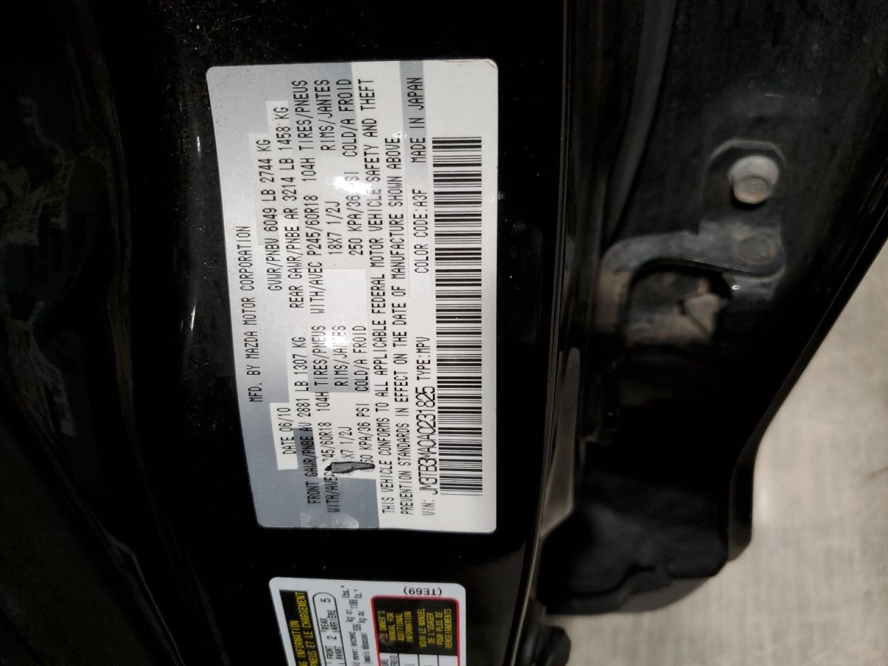 2010 Mazda CX-9 VIN JM3TB3MA0A0231825 Copart auction photo, all over damage thumbnail 15