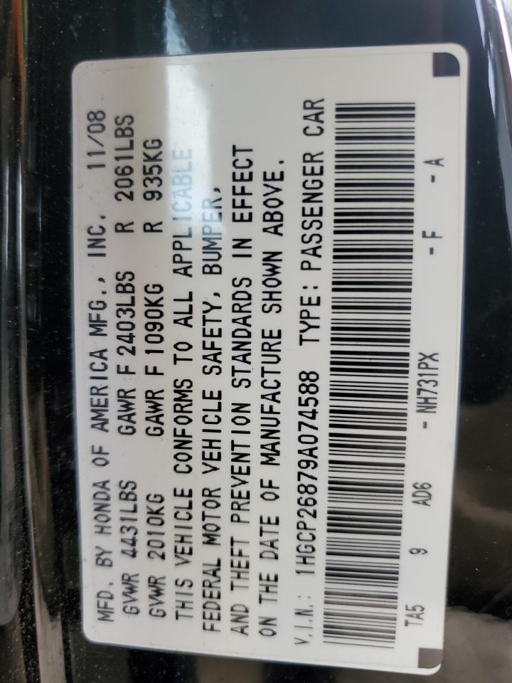 2009 Honda Accord VIN 1HGCP26879A074588 Copart auction photo, front end damage thumbnail 13