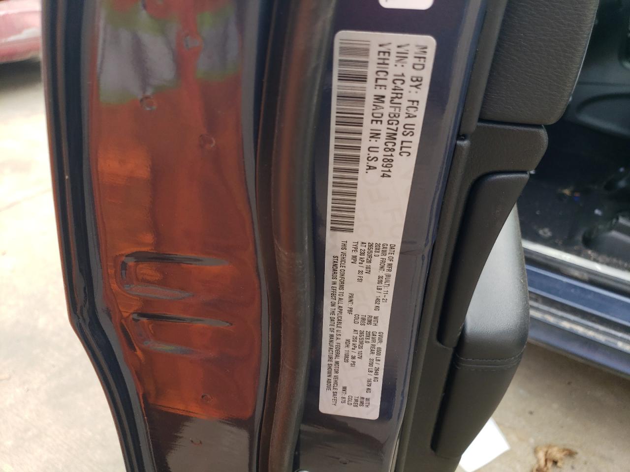 2021 Jeep Grand Cherokee VIN 1C4RJFBG7MC818914 Copart auction photo, side damage thumbnail 13