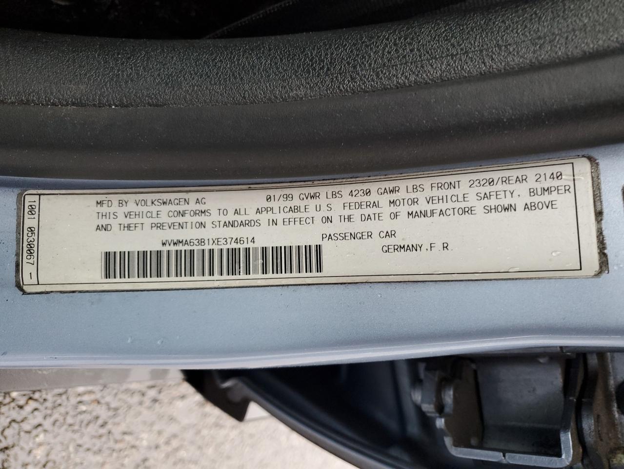1999 Volkswagen Passat VIN WVWMA63B1XE374614 Copart auction photo, mechanical / minor dent/scratches damage thumbnail 12