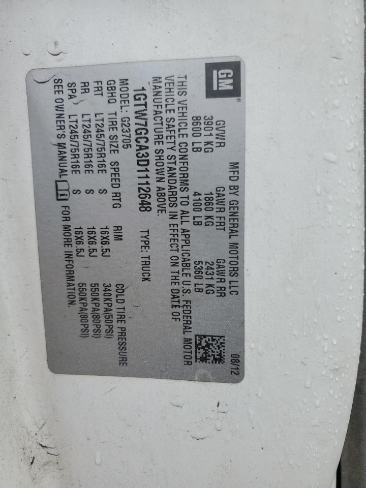 2013 GMC Savana VIN 1GTW7GCA3D1112648 Copart auction photo, front end damage thumbnail 15