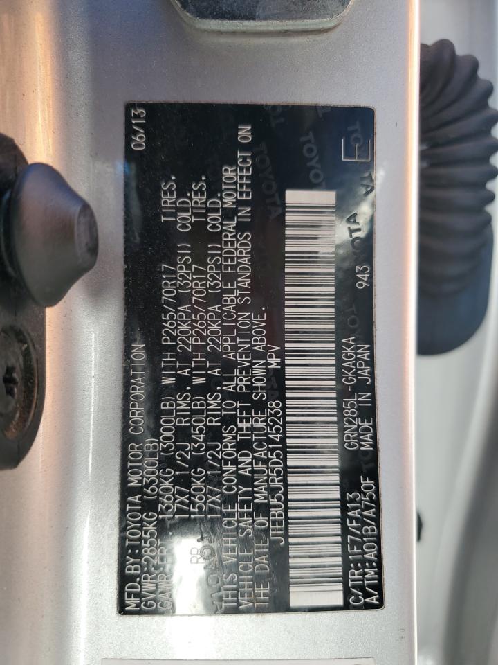 2013 Toyota 4Runner VIN JTEBU5JR5D5145238 Copart auction photo, front end damage thumbnail 14
