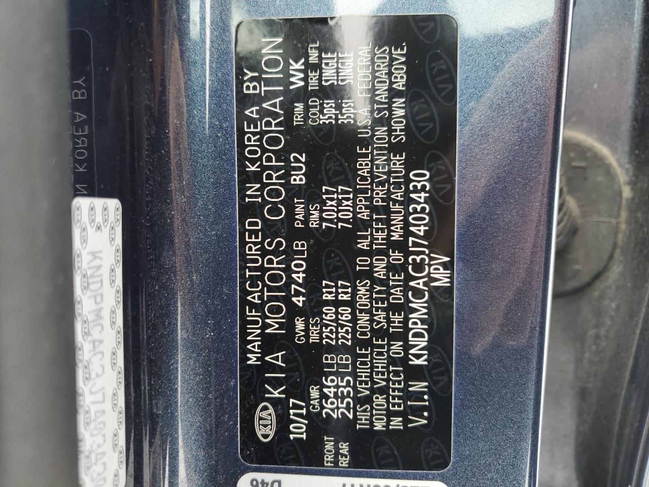 2018 KIA Sportage VIN KNDPMCAC3J7403430 Copart auction photo, rear end / front end damage thumbnail 13