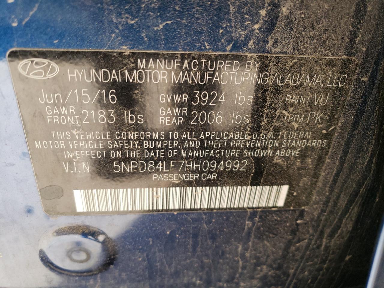 2017 Hyundai Elantra VIN 5NPD84LF7HH094992 Copart auction photo, front end / minor dent/scratches damage thumbnail 12