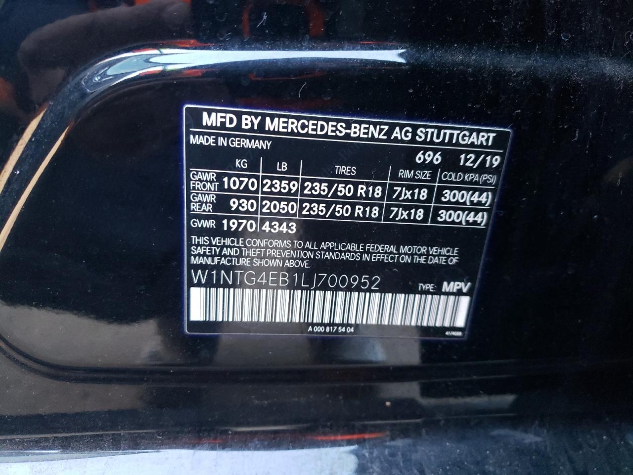2020 Mercedes-Benz GLA-klasse VIN W1NTG4EB1LJ700952 Copart auction photo, vandalism damage thumbnail 14