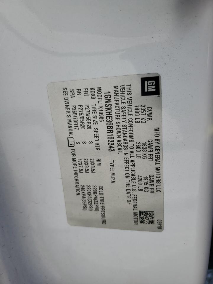2011 Chevrolet Suburban VIN 1GNSKHE36BR163343 Copart auction photo, water/flood damage thumbnail 13