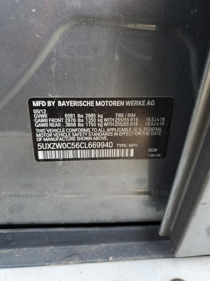 2012 BMW X5 VIN 5UXZW0C56CL669940 Copart auction photo, minor dent/scratches damage thumbnail 13