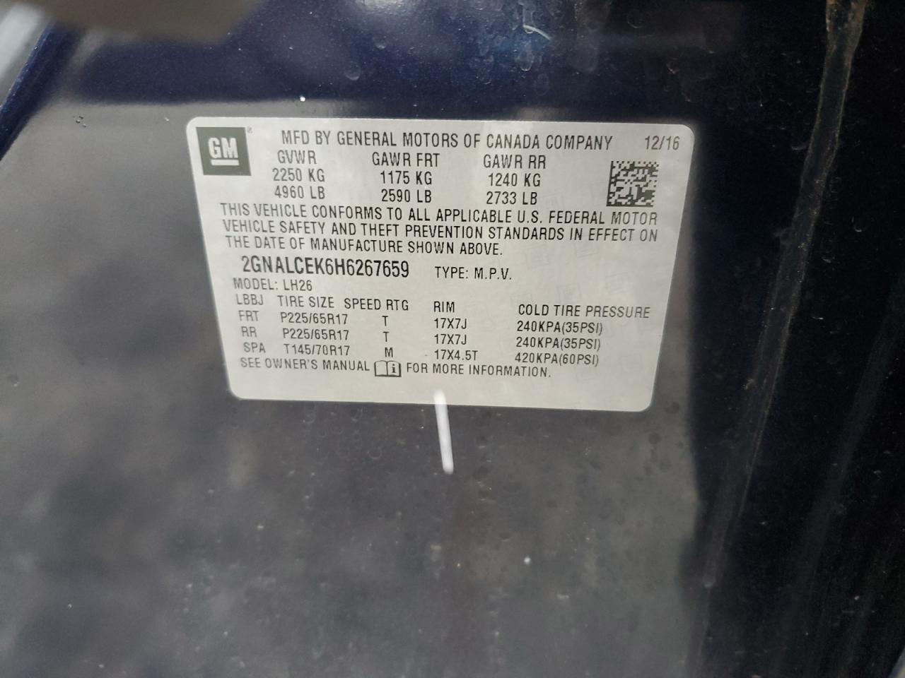 2017 Chevrolet Equinox VIN 2GNALCEK6H6267659 Copart auction photo, front end / rear end damage thumbnail 13