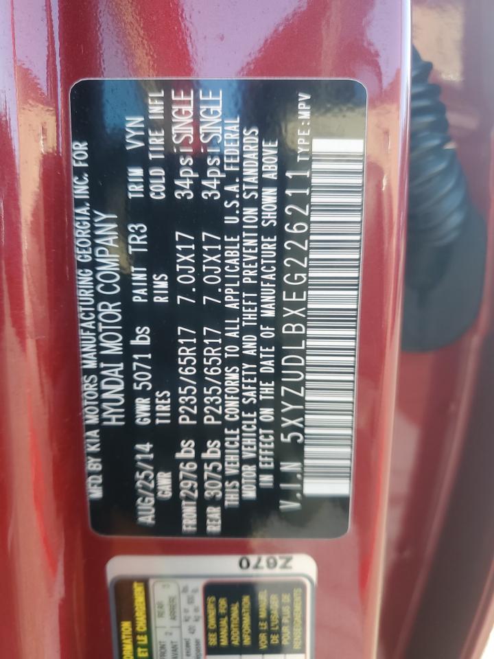 2014 Hyundai Santa Fe VIN 5XYZUDLBXEG226211 Copart auction photo, rear end / side damage thumbnail 15