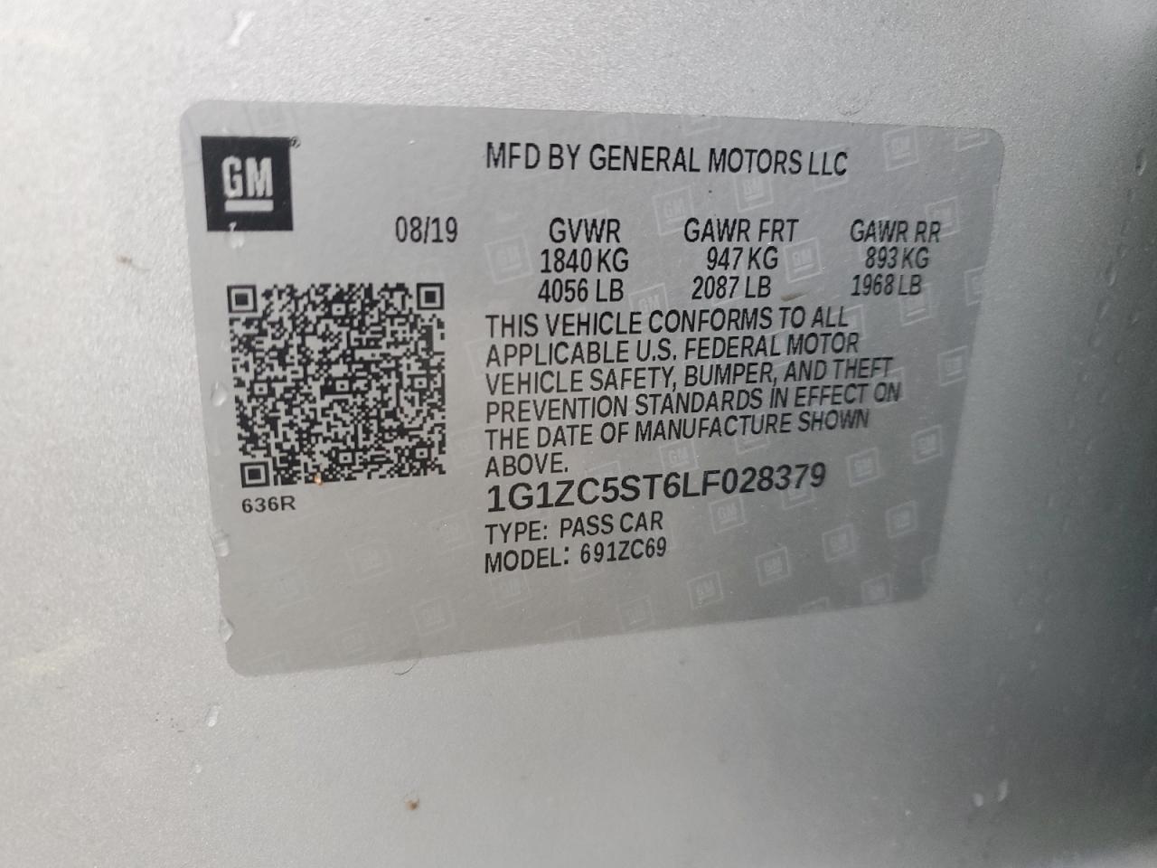 2020 Chevrolet Malibu VIN 1G1ZC5ST6LF028379 Copart auction photo, front end damage thumbnail 14