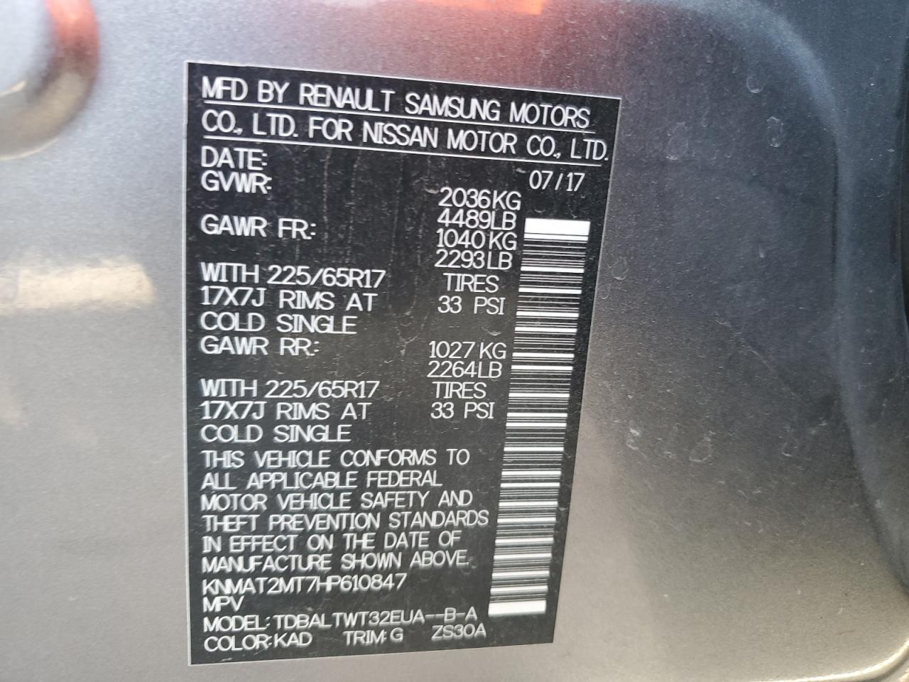2017 Nissan Rogue VIN KNMAT2MT7HP610847 Copart auction photo, all over / undercarriage damage thumbnail 14